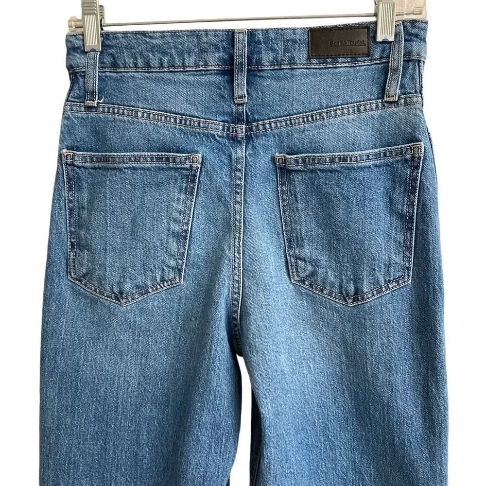 Hollister Social Tourist Ultra High-rise‎ Baggy Jeans Women’s 27 Wide Snap Leg ￼